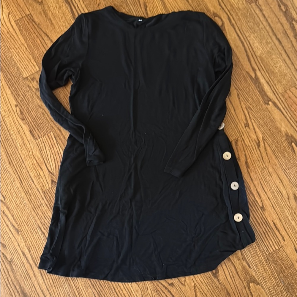 Black Long Sleeve Dress with Button Accents